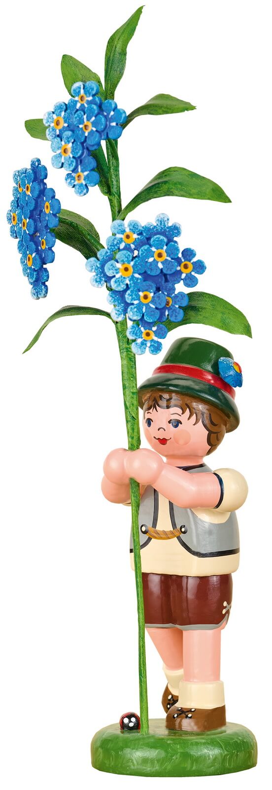 Blumenkind Junge mit Vergissmeinnicht, 17 cm von Hubrig Volkskunst