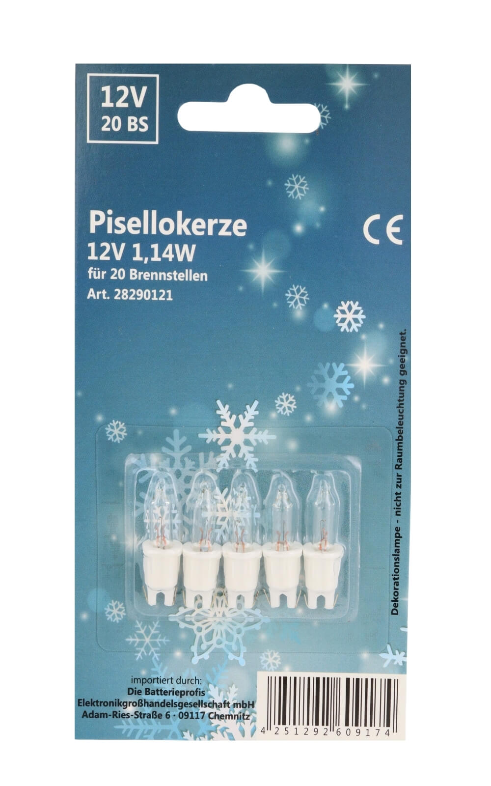 Pisellolampe C-2V 12V 1,14W Fassung weiß / Lampe klar 5er-Blister