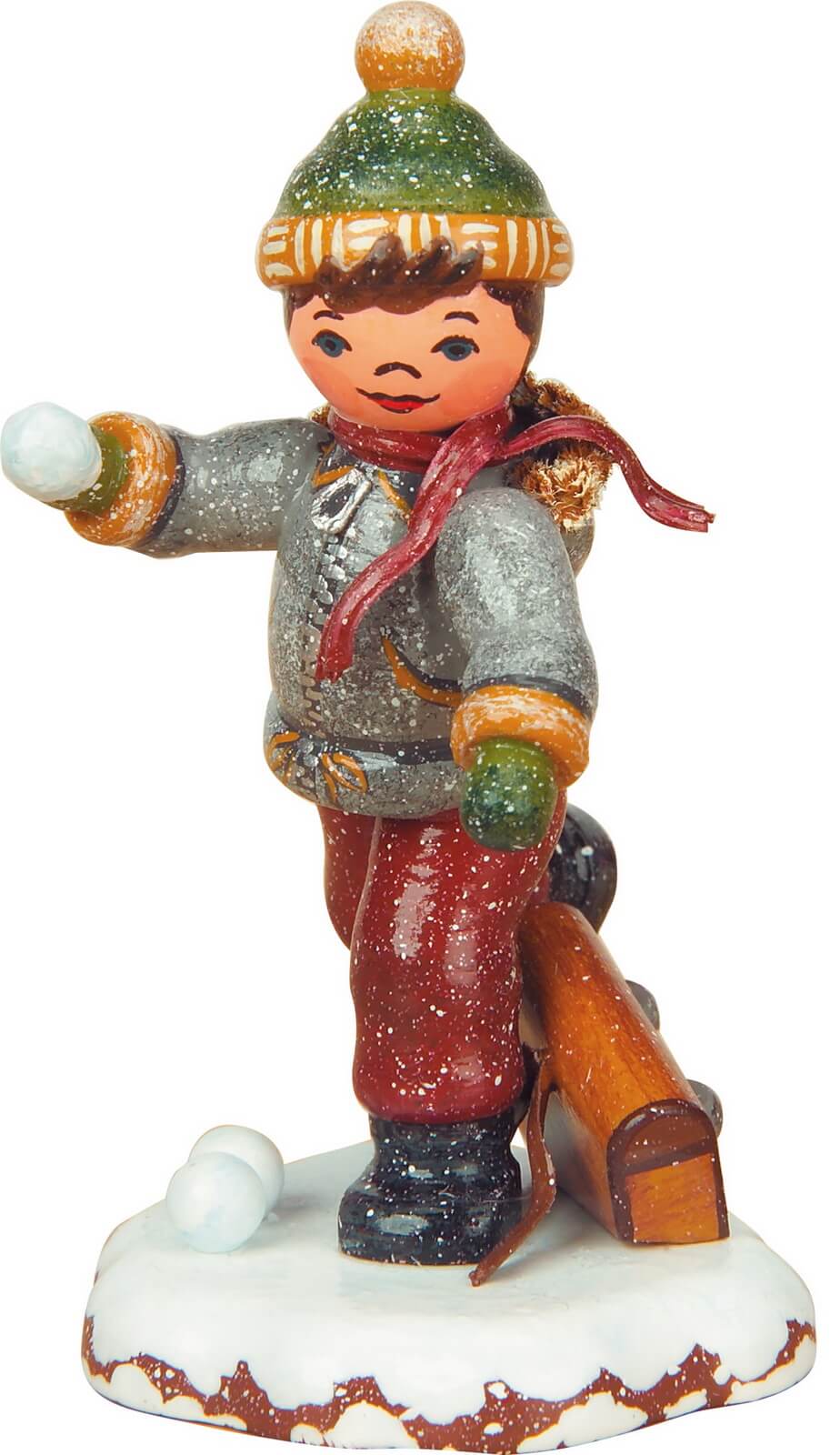 Miniatur Winterkind Schuljunge, 7,5 cm, farbig von Hubrig Volkskunst