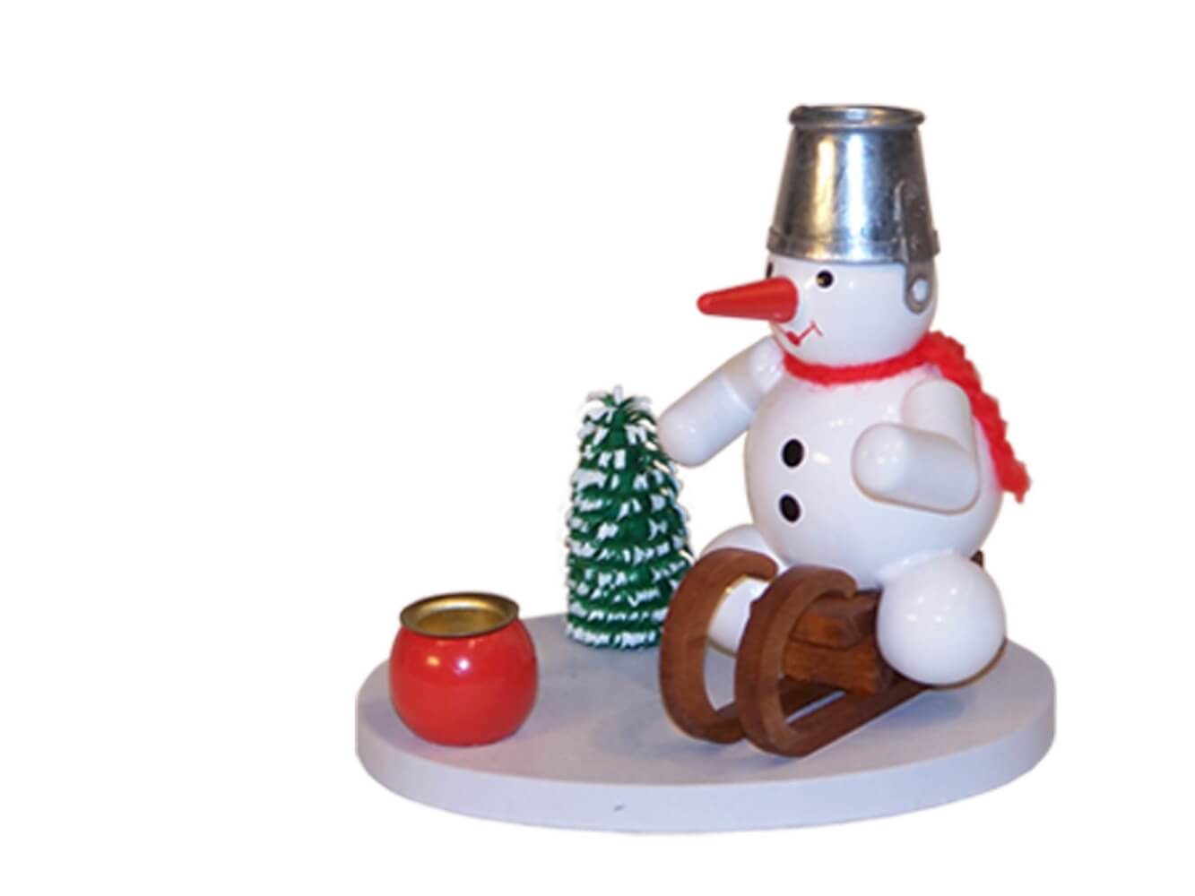 Kerzenhalter Schneemann auf Schlitten, farbig, 8 cm von Ralf Zenker