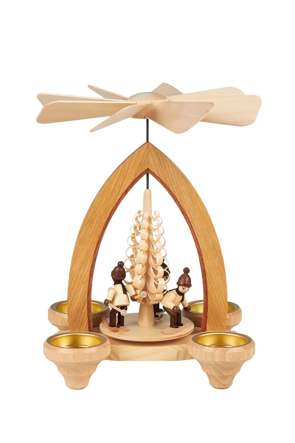 Weihnachtspyramide für Teelichte mit Wintersportler, 26 cm, natur von Heinz Lorenz