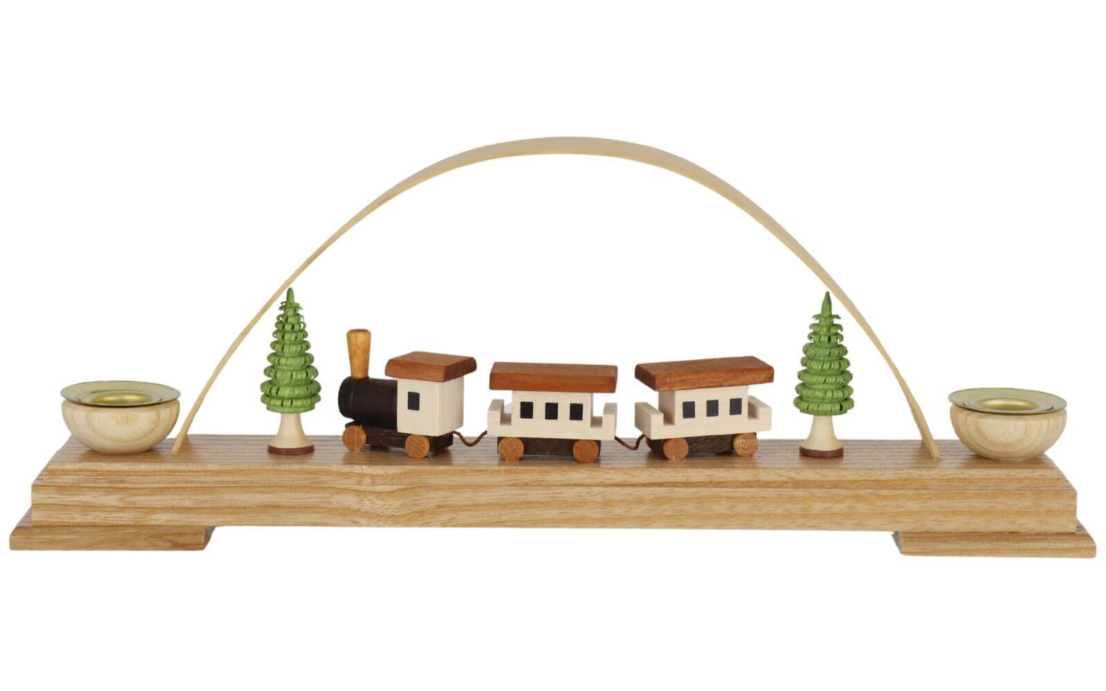 Kerzenhalter Minischwibbogen mit Eisenbahn, natur, 27 cm, Knuth Neuber