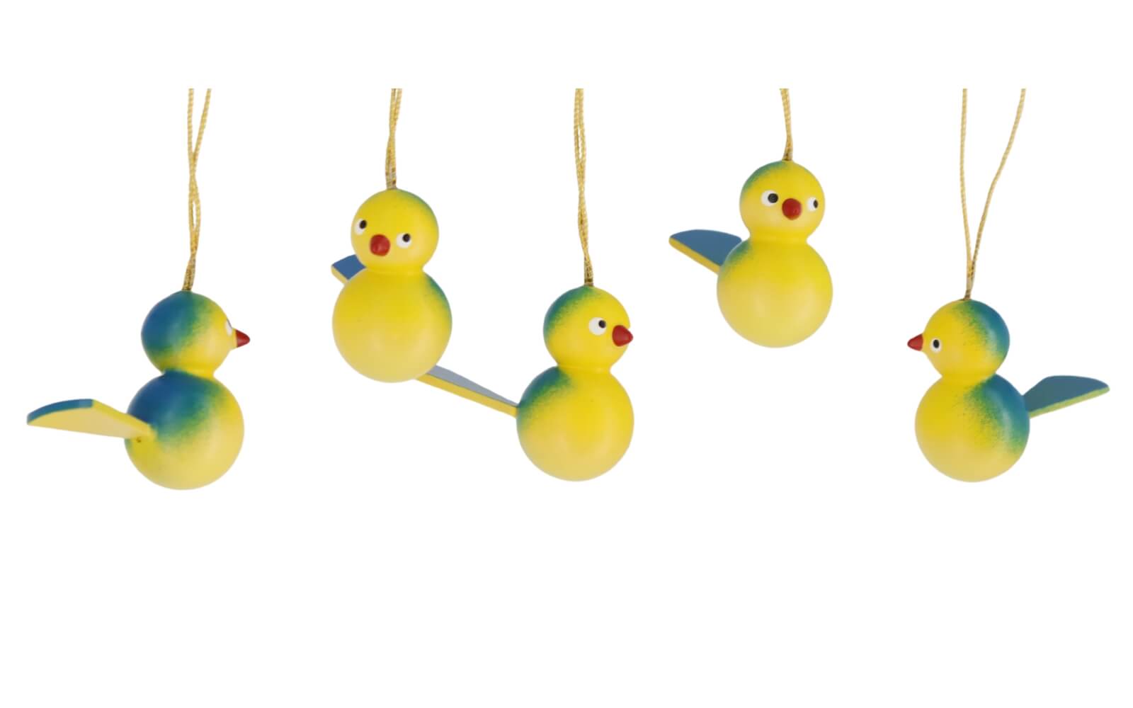 Vögel zum Hängen, 5 Stück, gelb/blau von SEIFFEN.COM_1