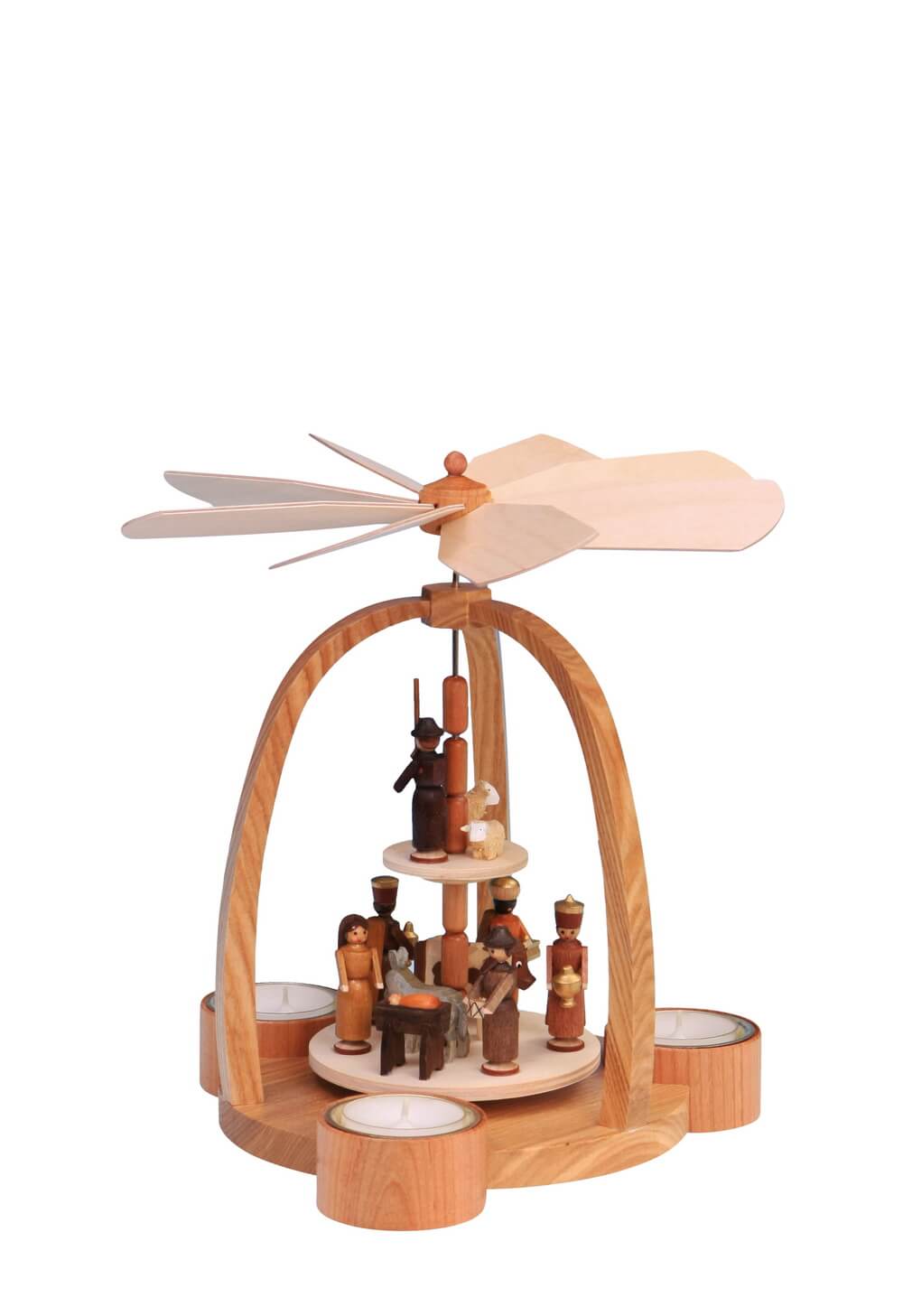 Weihnachtspyramide für Teelichte mit Heilige Familie, 24 cm, natur von Knuth Neuber_1