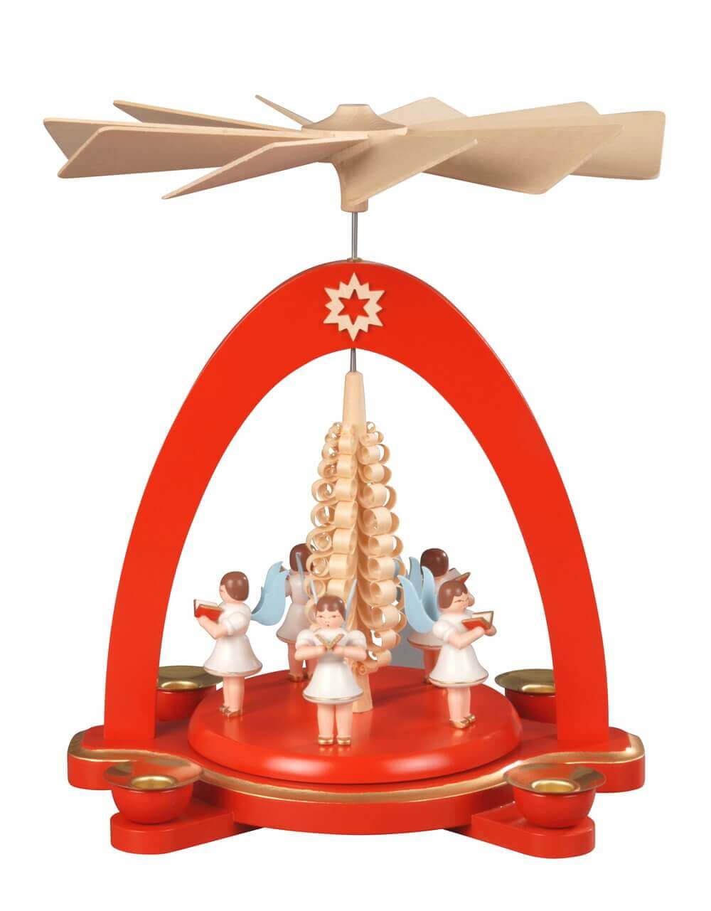 Weihnachtspyramide mit 5 Engeln, rot, 28 cm von Albin Preißler