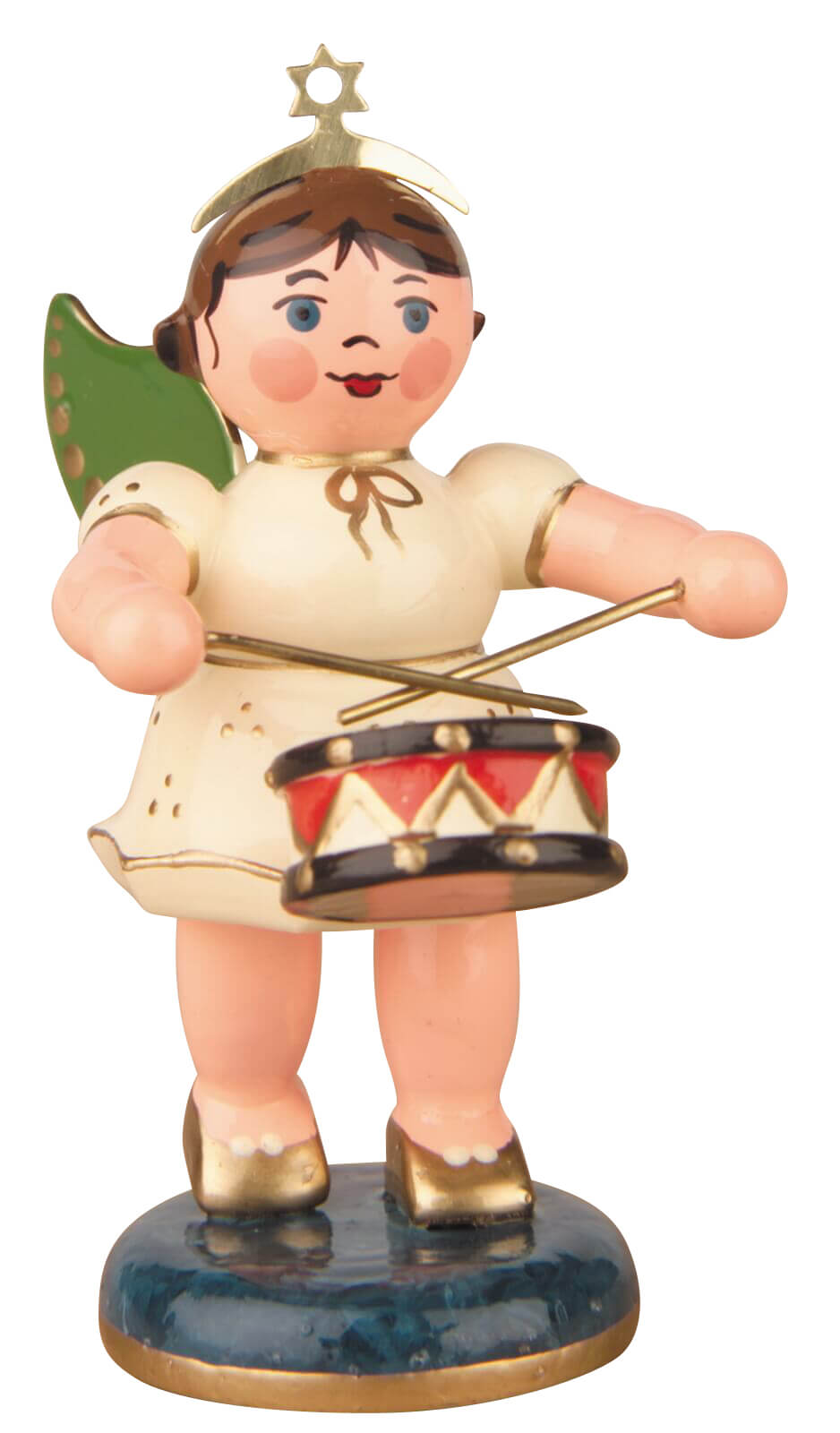 Miniatur Weihnachtsengel mit Trommel, 7 cm, farbig von Hubrig Volkskunst