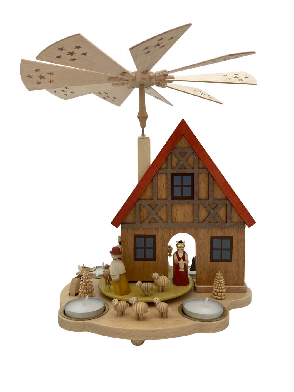 Weihnachtspyramide für Teelichter Christi Geburt mit Haus, 29 cm von Richard Glässer