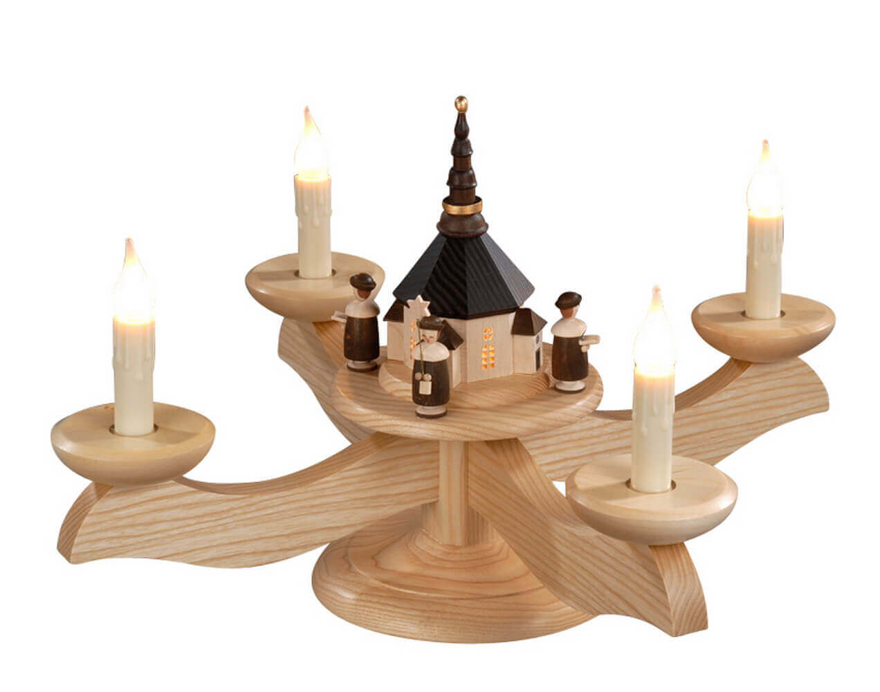Adventsleuchter Seiffener Kirche und Kurrende, beleuchtet von Albin Preißler