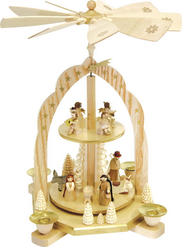 Weihnachtspyramide Christi Geburt mit Engeln, 2-stöckig von Richard Glässer_1