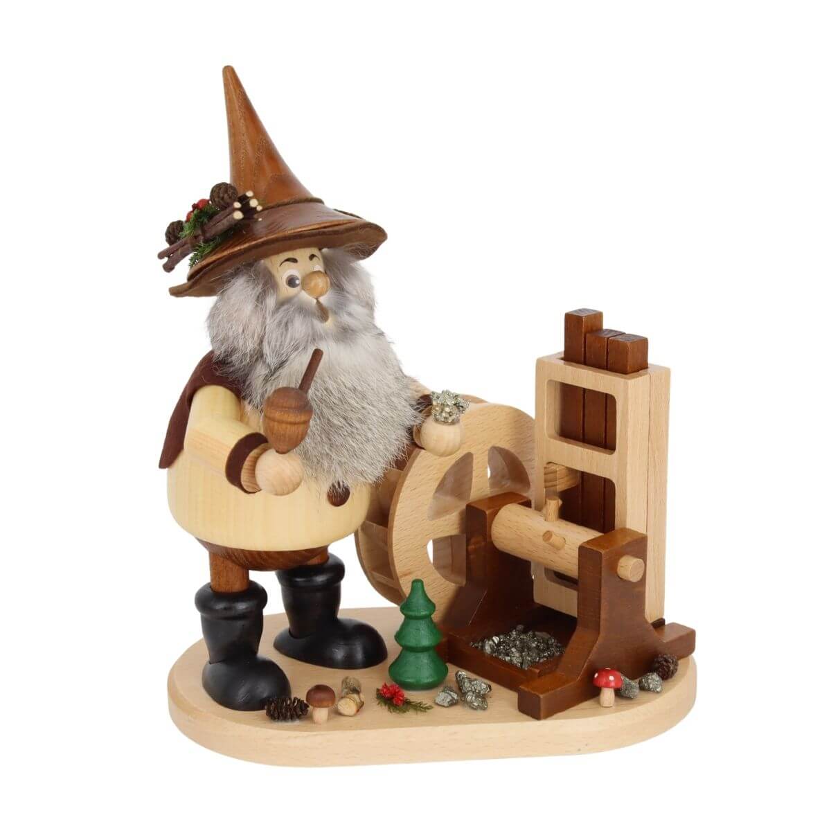 Holzfigur, Wichtel, Spinnrad, Sägewerk, Weihnachtsdeko