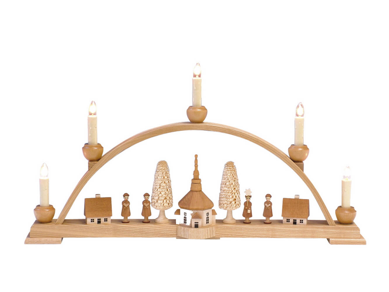 LED Schwibbogen mit Seiffener Kirche, natur, 53 cm von Knuth Neuber