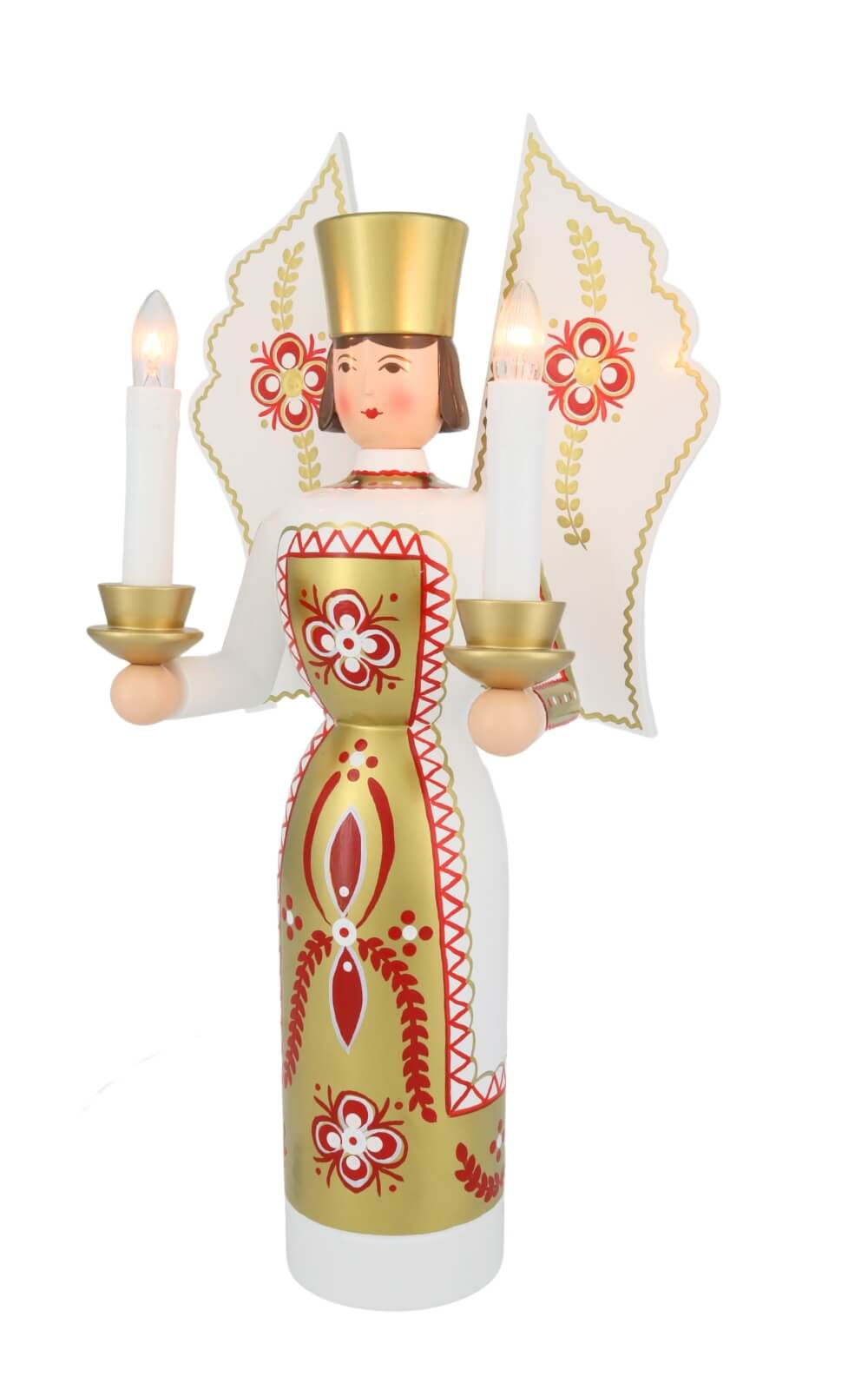 Weihnachtsengel weiß - gold, 36 cm, elektrisch beleuchtet von Holzkunst Gahlenz_1