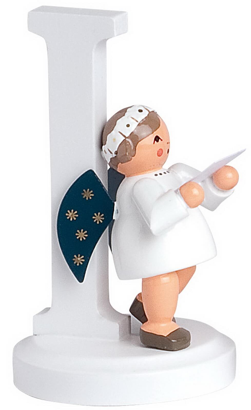 Miniature Christmas angel with the letter i, 7 cm, colored by KWO
