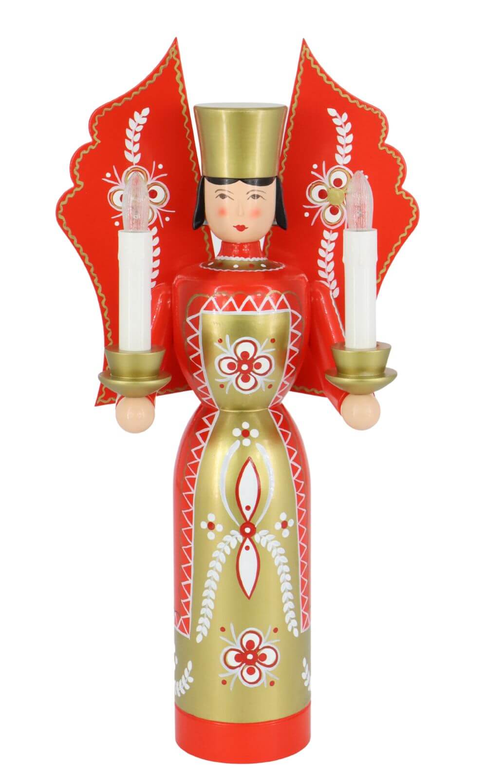 Weihnachtsengel rot - gold, 36 cm, elektrisch beleuchtet von Holzkunst Gahlenz_2