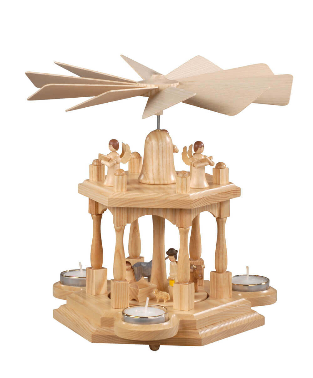 Weihnachtspyramide für Teelichte mit Heilige Familie, 29 cm, natur von Albin Preißler