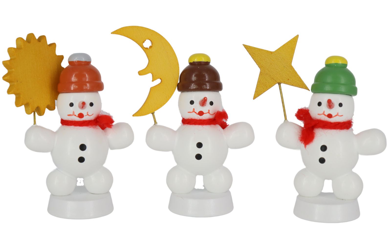 Schneemanntrio mit Sonne, Mond und Stern, farbig, 5 cm von Volker Zenker