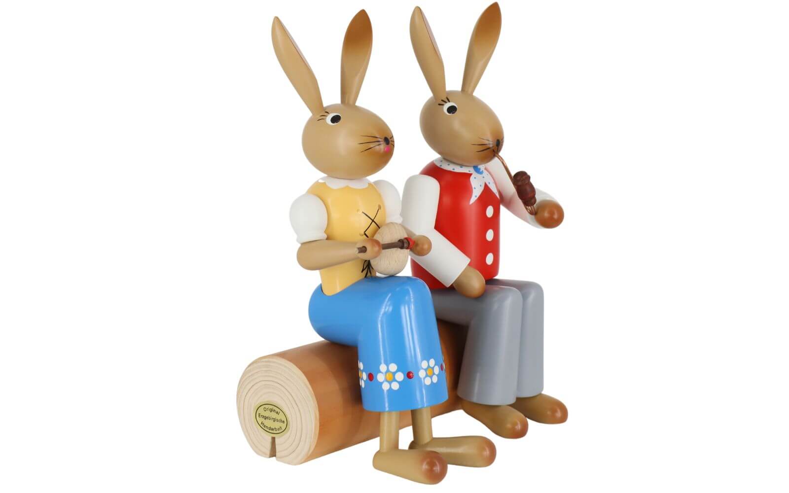 Osterhasenpaar auf Baumstamm, 24 cm von SEIFFEN.COM_2