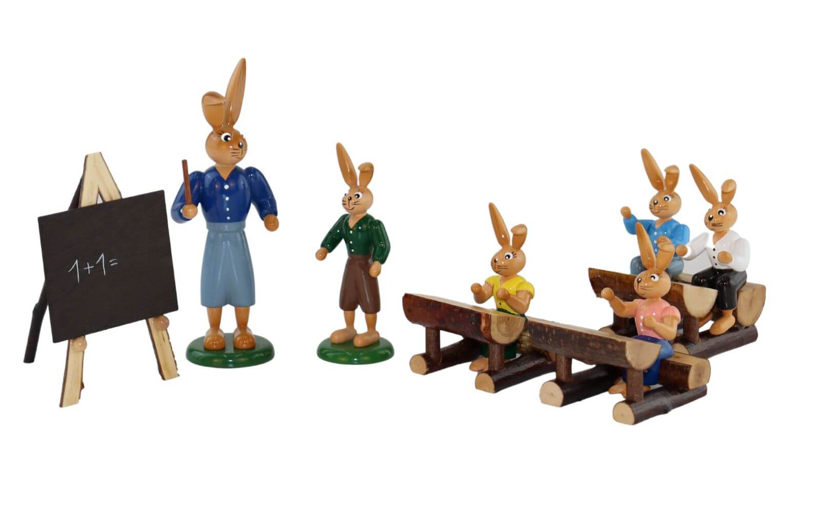 Hasenschule, 5 Kinder und 1 Lehrer, 12 cm von Holzkunst Gahlenz