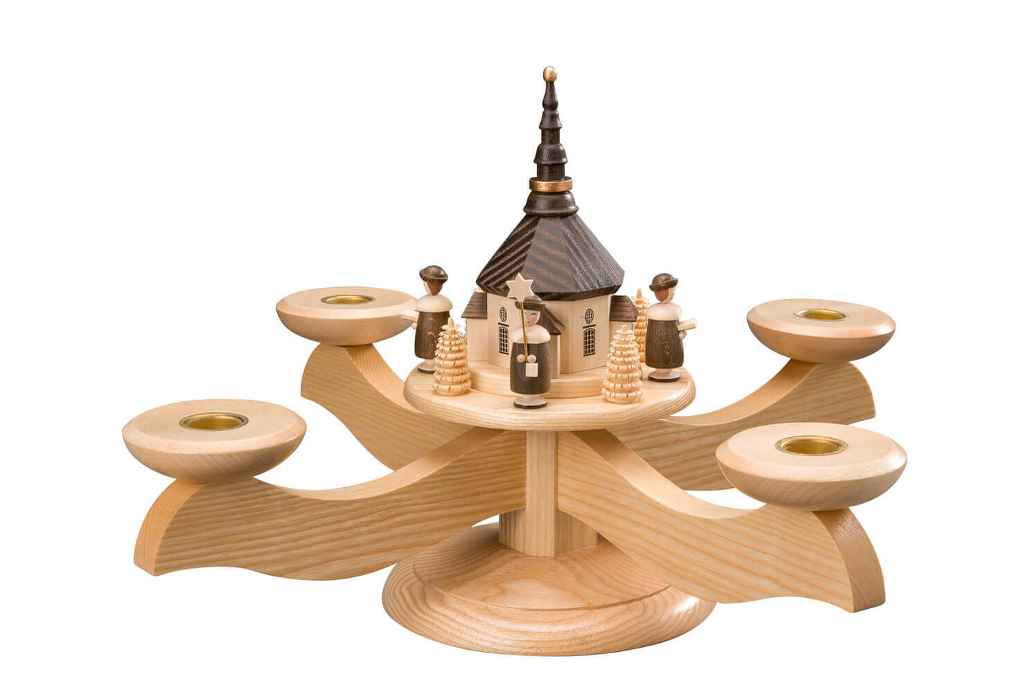 Adventsleuchter mit Seiffener Kirche und Kurrende, natur von Albin Preißler