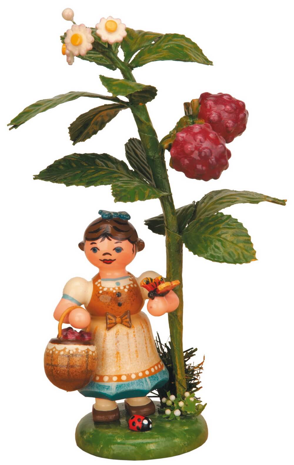 Blumenkind Herbstkind mit Himbeere, 13 cm, farbig von Hubrig Volkskunst