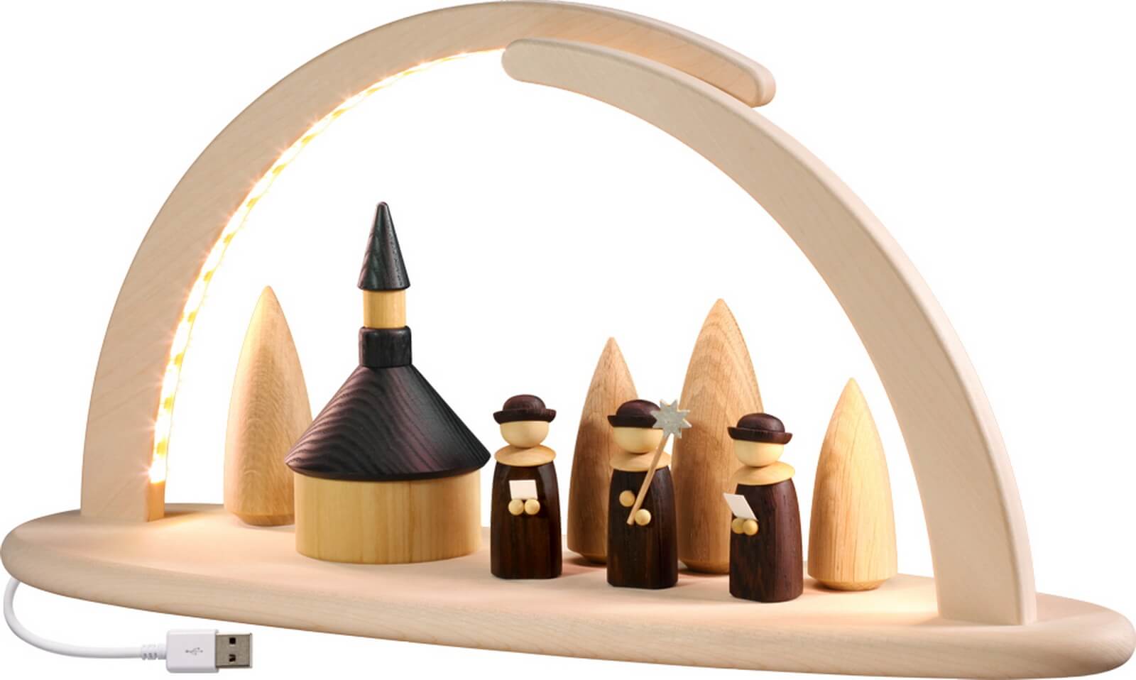 LED Schwibbogen, doppelt, Seiffener Kirche von Seiffener Volkskunst eG