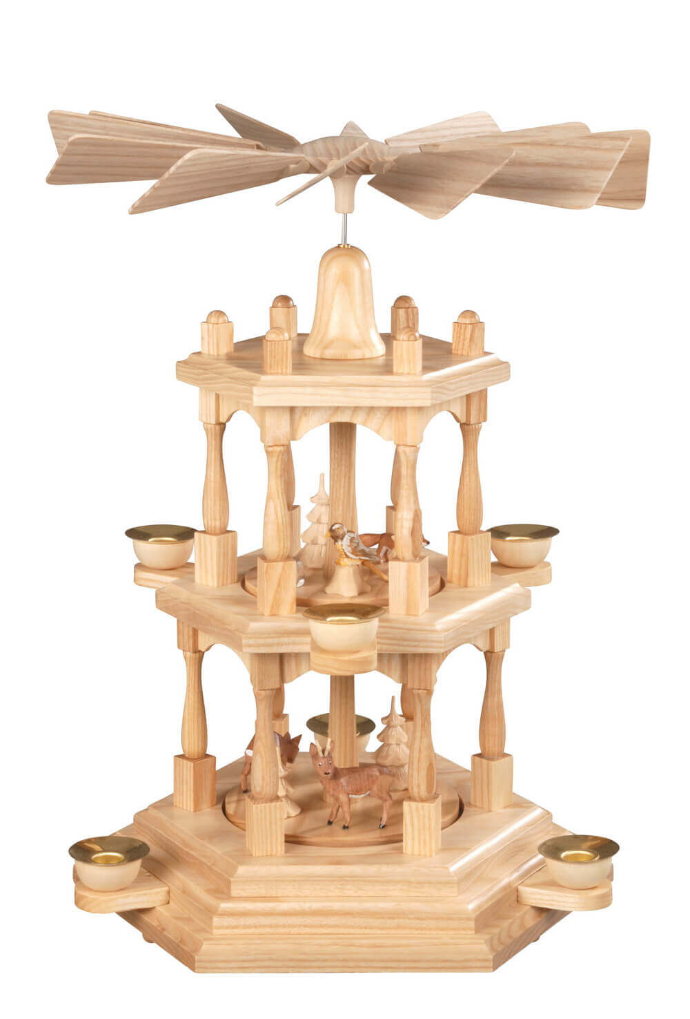 Weihnachtspyramide mit Rehen, natur, 3-stöckig, 41 cm von Albin Preißler