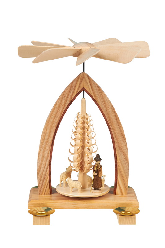 Weihnachtspyramide mit Schäfer und Schafen, 26 cm von Heinz Lorenz