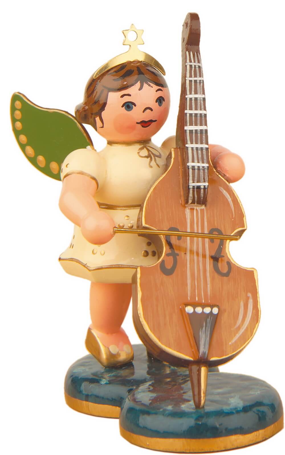 Miniatur Weihnachtsengel mit Kontrabass von Hubrig Volkskunst