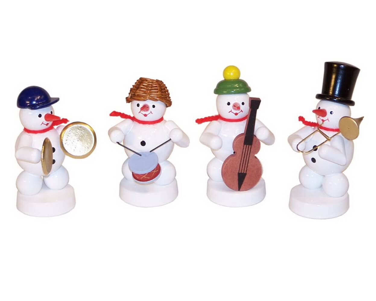 Miniatur Schneemannkapelle mit Baßgeige, Becken, Trommel, Posaune von Ralf Zenker