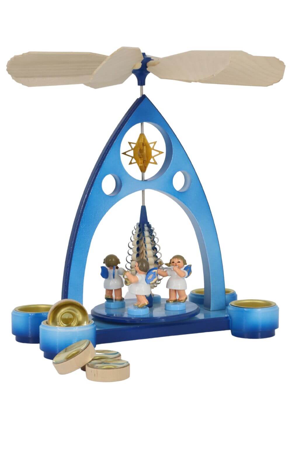 Weihnachtspyramide mit 4 Engel, blau, 27 cm von Figurenland Uhlig GmbH