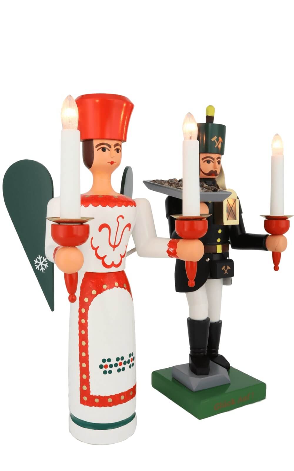 Engel und Bergmann, 34 cm mit Erzschale und Brustlampe, elektrisch beleuchtet von SEIFFEN.COM_1