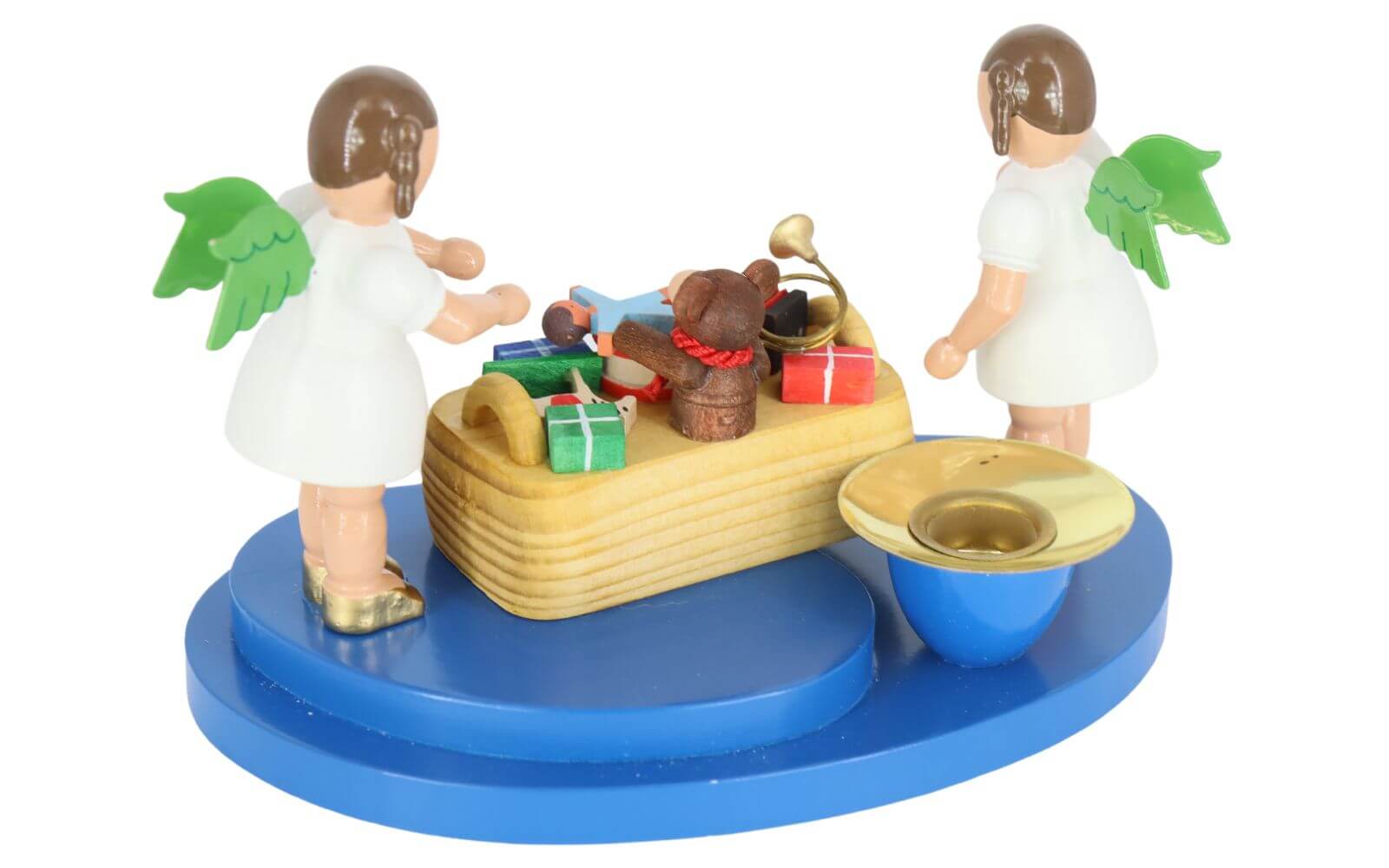 Kerzenhalter mit Weihnachtsengel und Spielzeugkorb, farbig von Richard Glässer_2