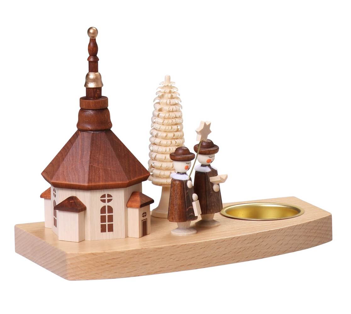Teelichthalter Seiffener Kirche mit Kurrende, 15 cm von Thomas Preißler