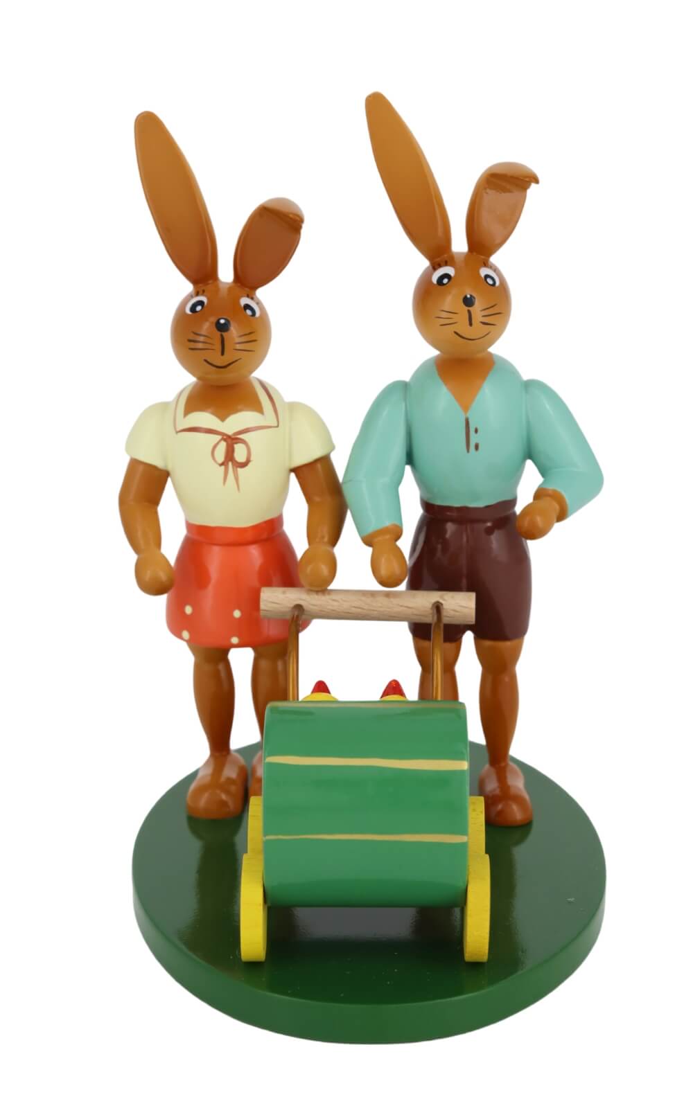 Osterhasenpaar mit Kutsche, 12 cm von Holzkunst Gahlenz