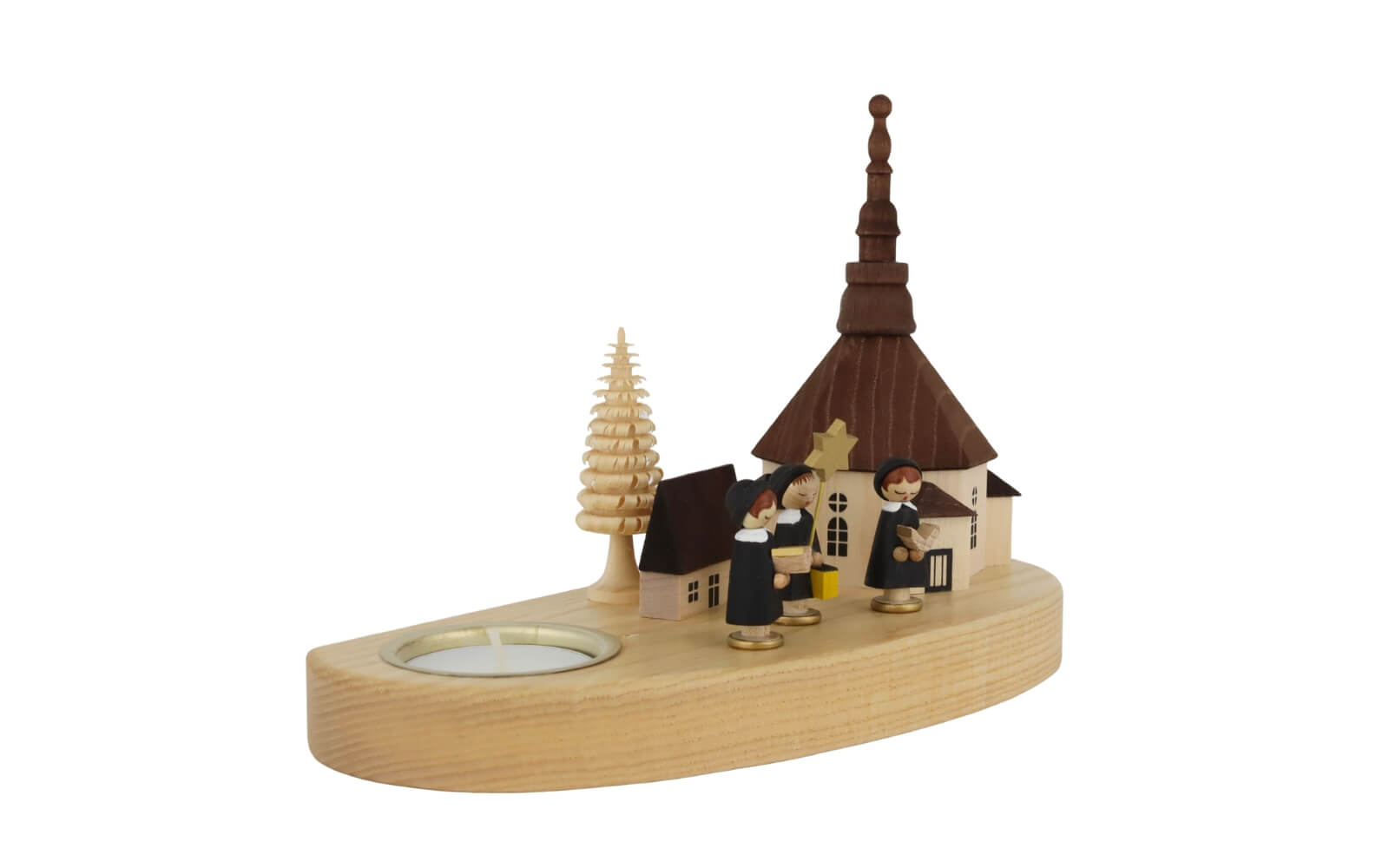 Weihnachtskerzenhalter Seiffener Kirche mit Kurrende, 16 cm von Richard Glässer_2