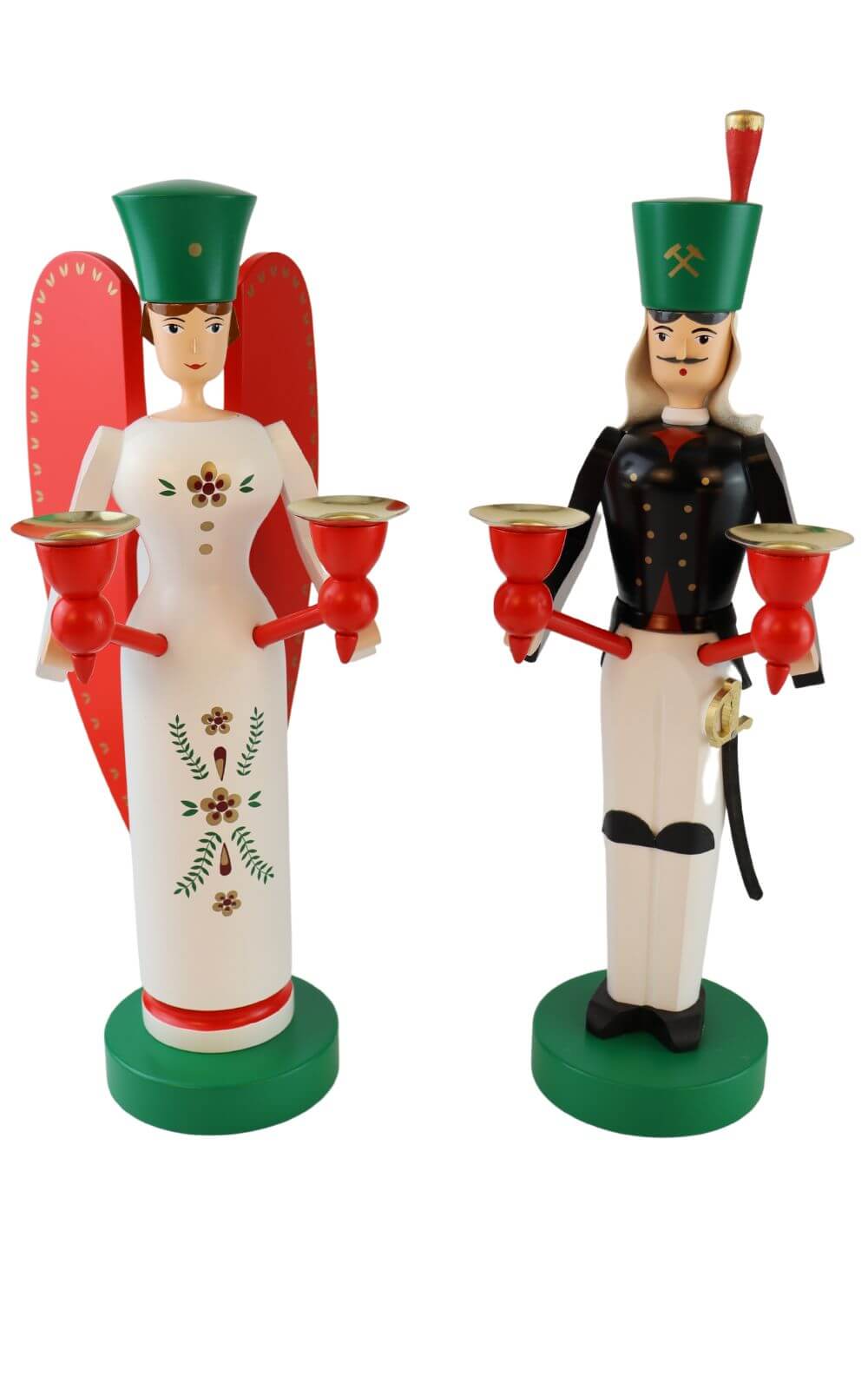 Engel und Bergmann für Wachskerzen, 32 cm, farbig von Richard Glässer