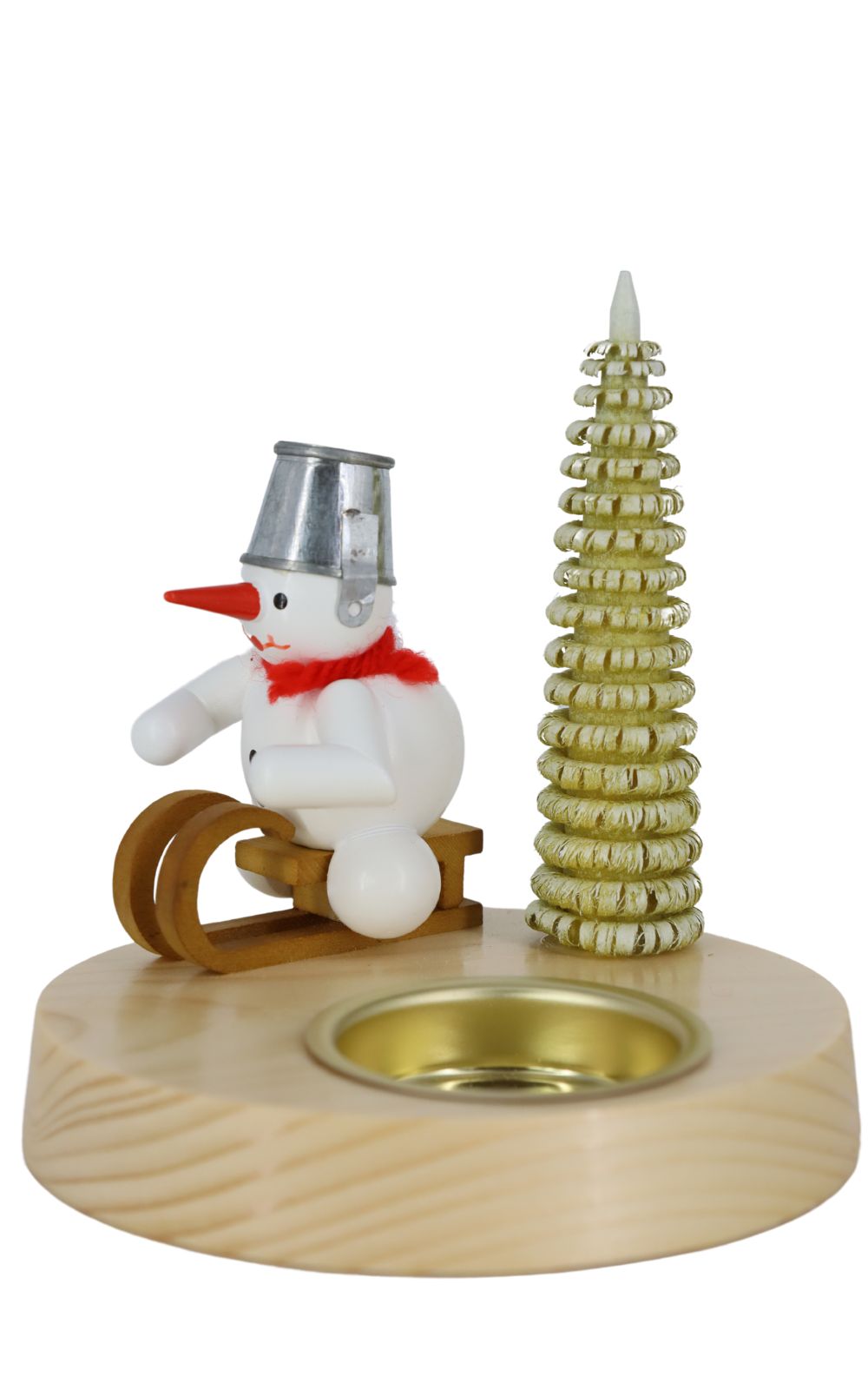 Kerzenhalter für Teelichte mit Schneemann auf Schlitten, farbig, 10 cm von Ralf Zenker