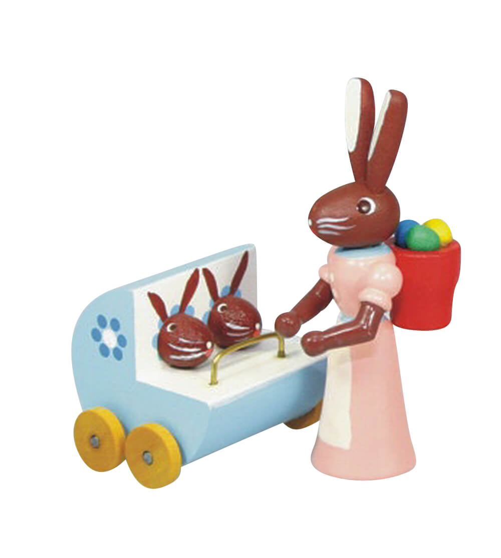 Osterhase Hasenmutter mit blauem Zwillingswagen von Stephan Kaden