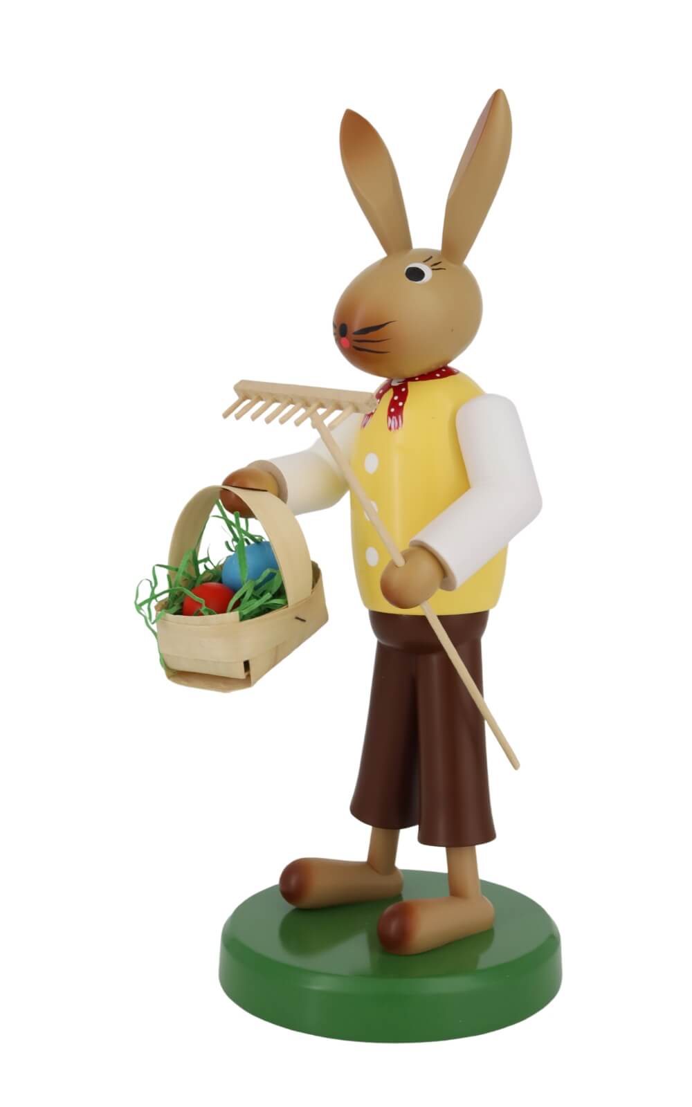 Osterhase mit Rechen und Korb, 28 cm, farbig von SEIFFEN.COM_1