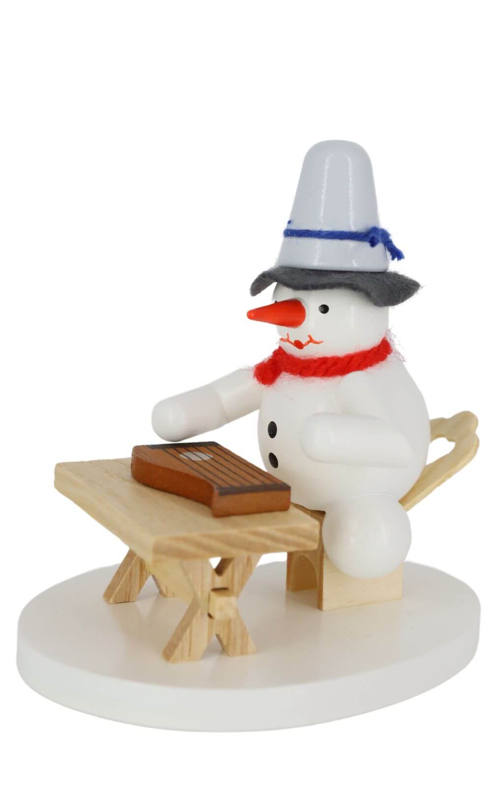 Miniatur Schneemann mit Zither, farbig, 8 cm von Ralf Zenker