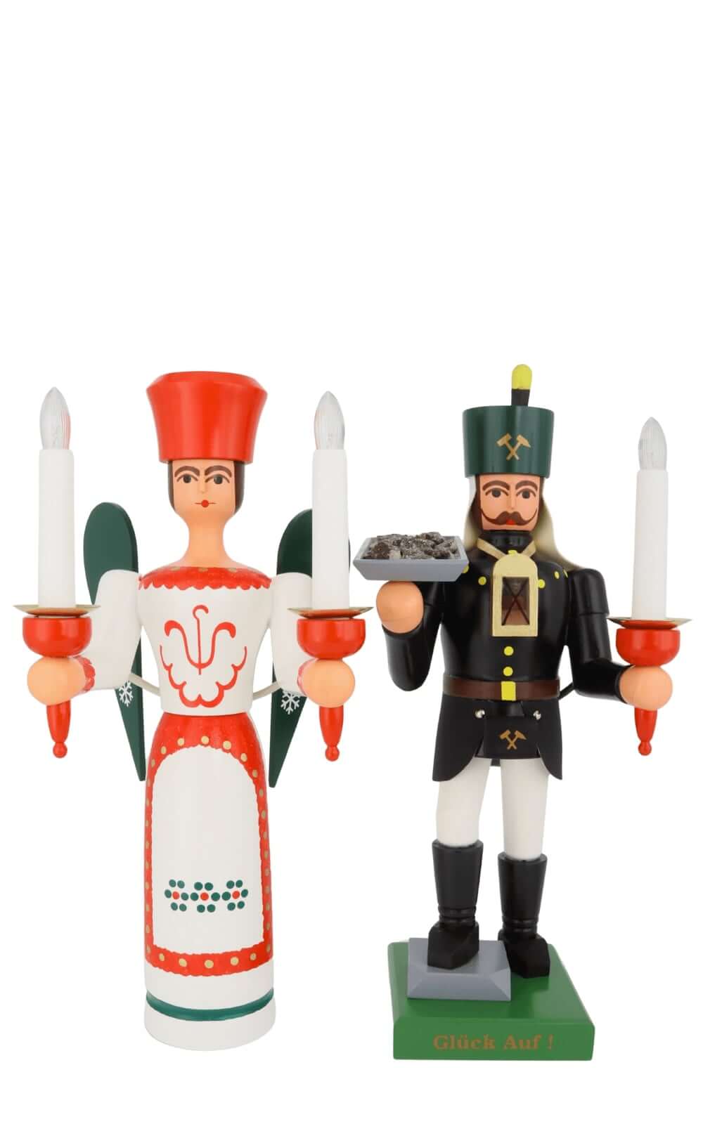 Engel und Bergmann, 34 cm mit Erzschale und Brustlampe, elektrisch beleuchtet von SEIFFEN.COM_2