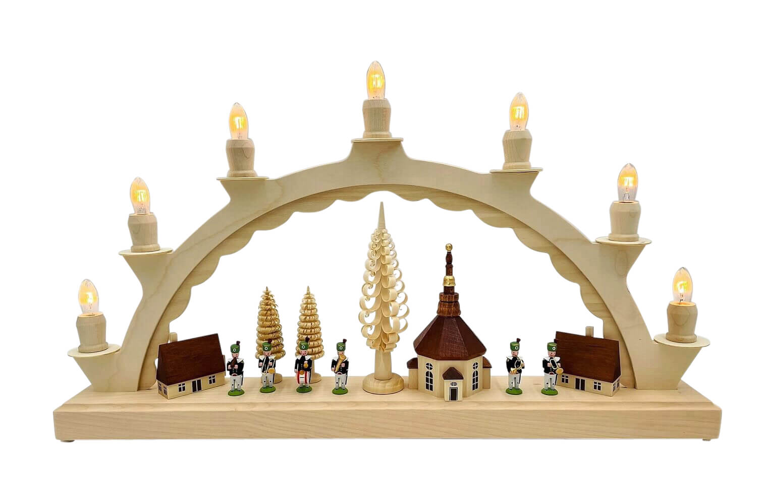 Schwibbogen Seiffener Dorf mit Bergmannskapelle von SEIFFEN.COM