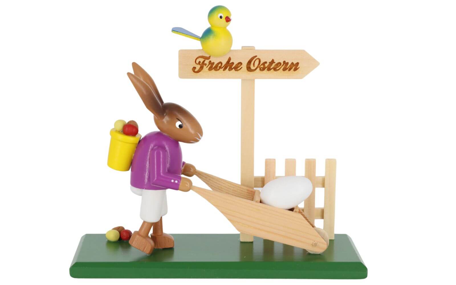 Osterhase mit Schubkarre, 12 cm, farbig von SEIFFEN.COM_1