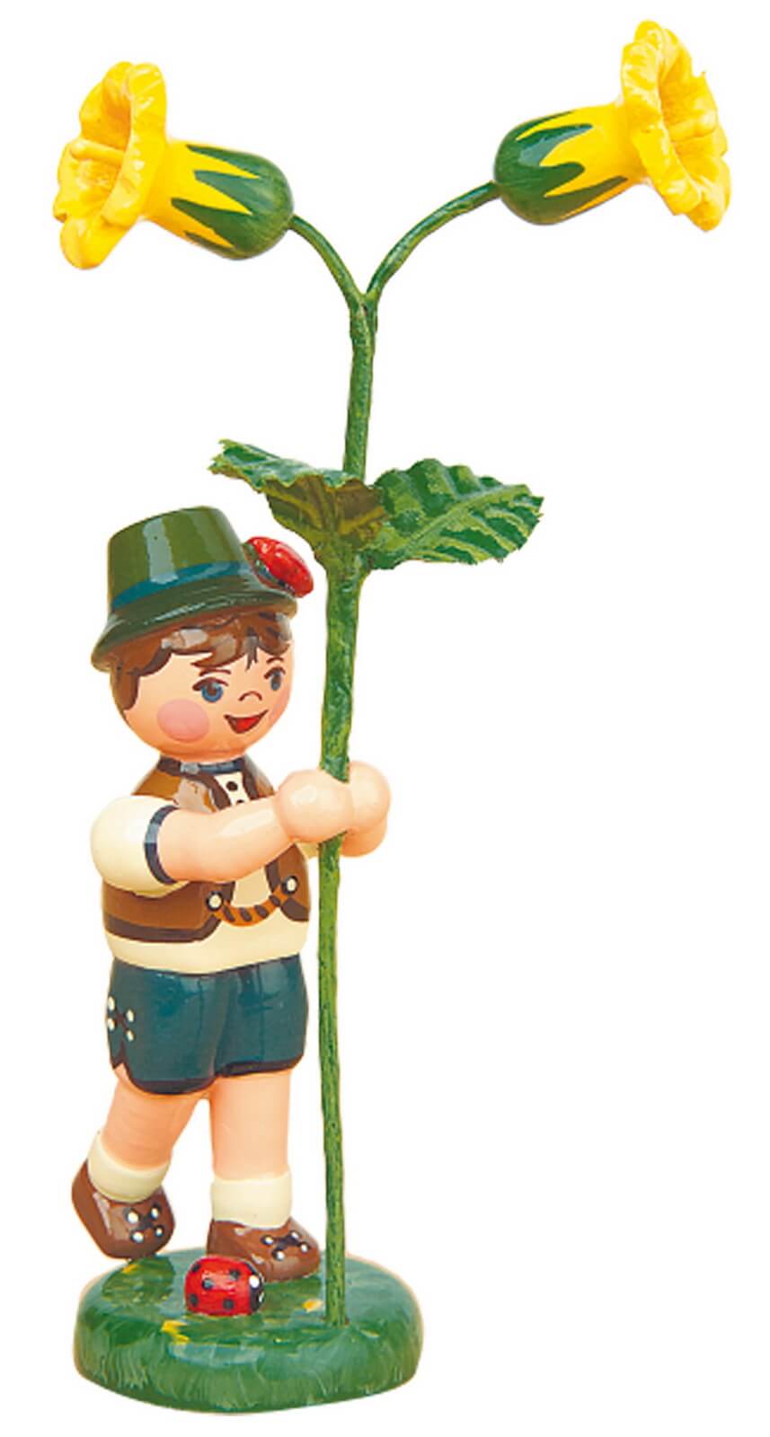 Blumenkind Junge mit Schlüsselblume, 11 cm, farbig von Hubrig Volkskunst