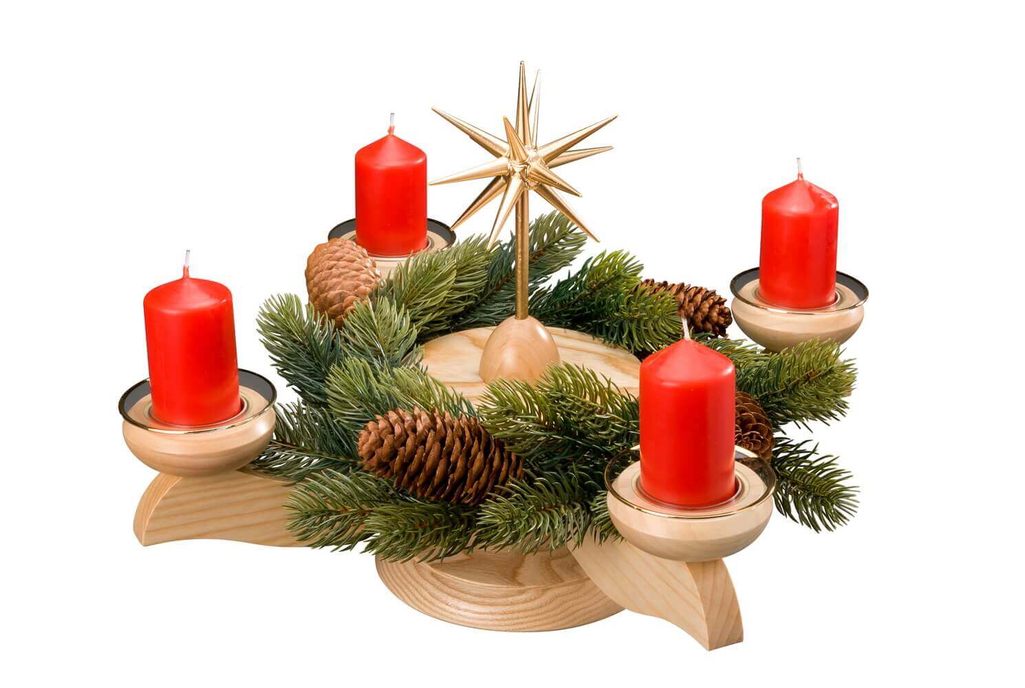 Adventsleuchter mit Weihnachtsstern und Tannenkranz, natur von Albin Preißler_1