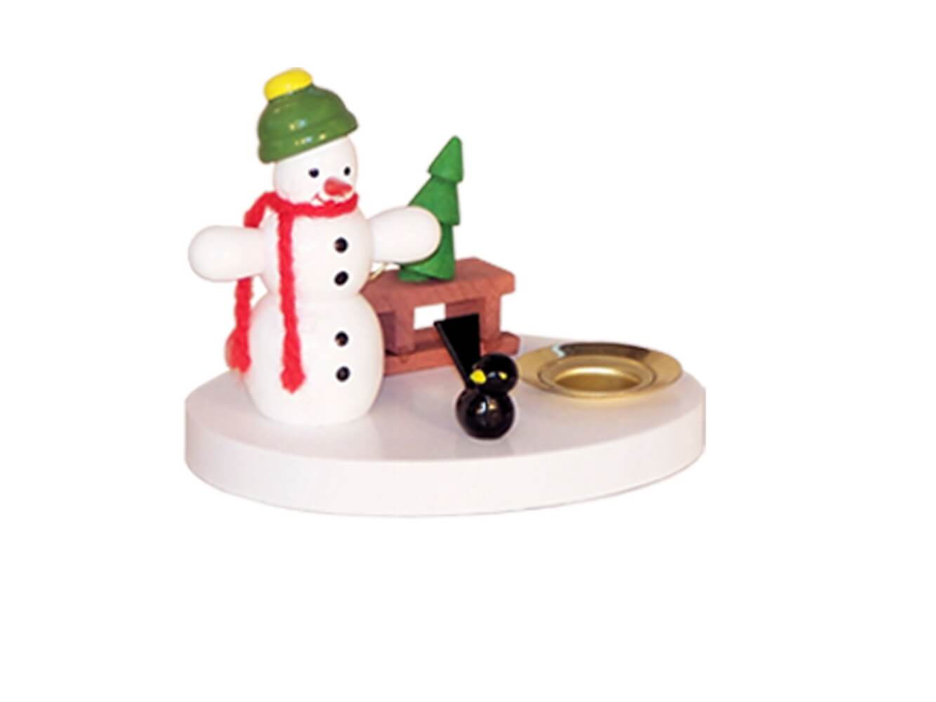 Kerzenhalter mit Schneemann und Schlitten, farbig, 8 cm von Ralf Zenker
