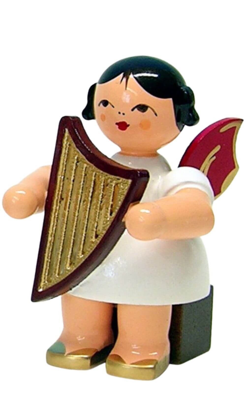 Weihnachtsengel sitzend mit Handharfe und roten Flügeln von Figurenland Uhlig GmbH