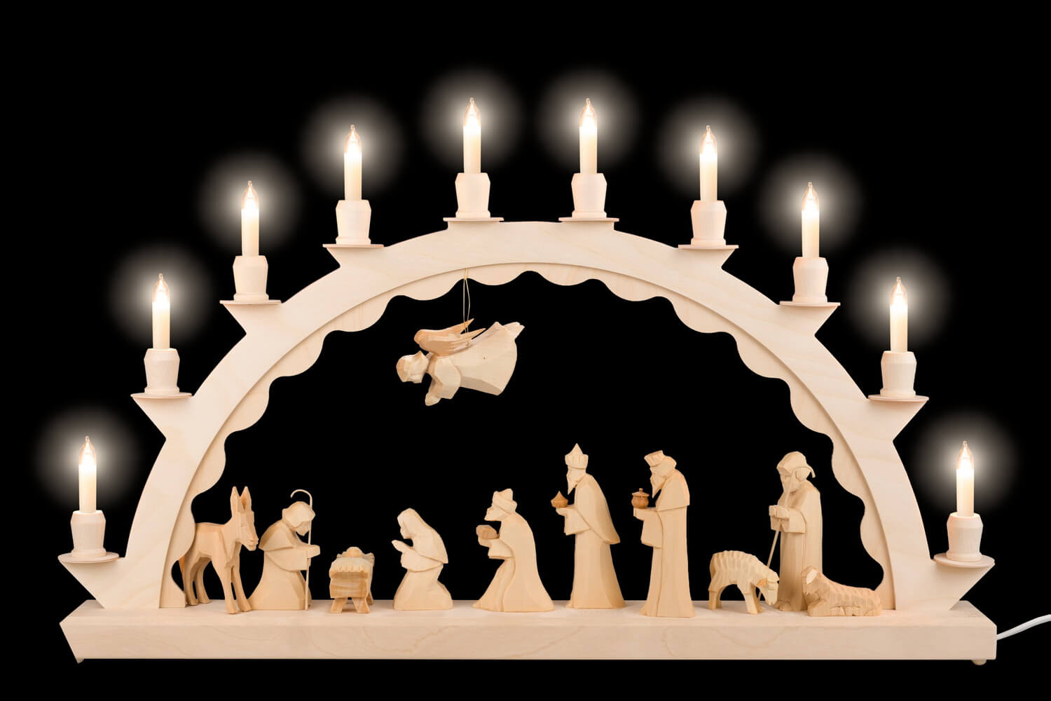 Schwibbogen mit geschnitzter Heiliger Familie - Kleinschaftkerzen von SEIFFEN.COM_2