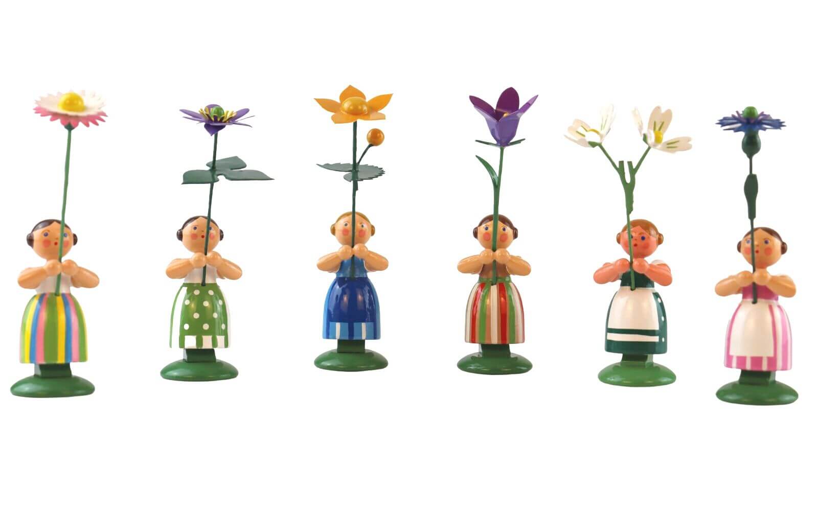 Wiesenblumenmädchen, 6 Stück, 12 cm von Legler Holz- und Drechslerwaren HODREWA