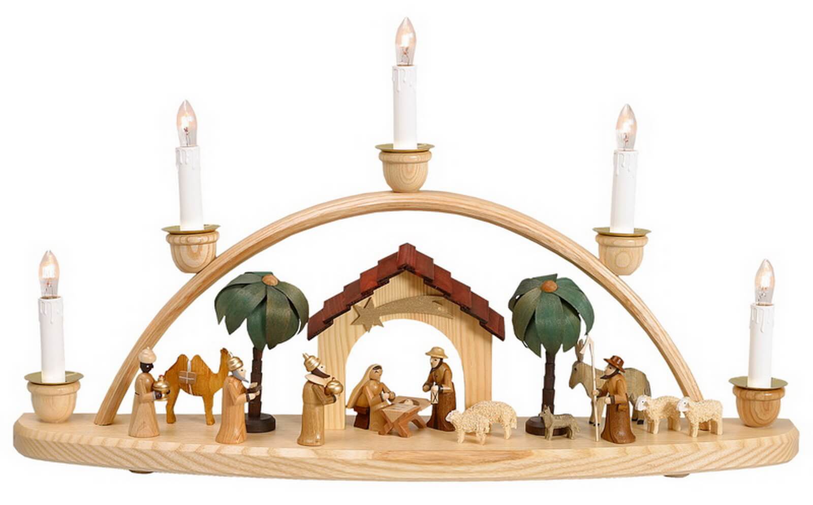 Schwibbogen mit Krippenhaus, natur, elektrisch beleuchtet, 50 cm von Theo Lorenz